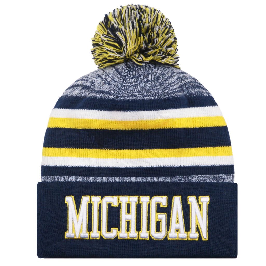 Michigan Beanie Hat Winter Knit Men Cuffed Stylish Sport Hats Fashion Women Toque Cap with Pom