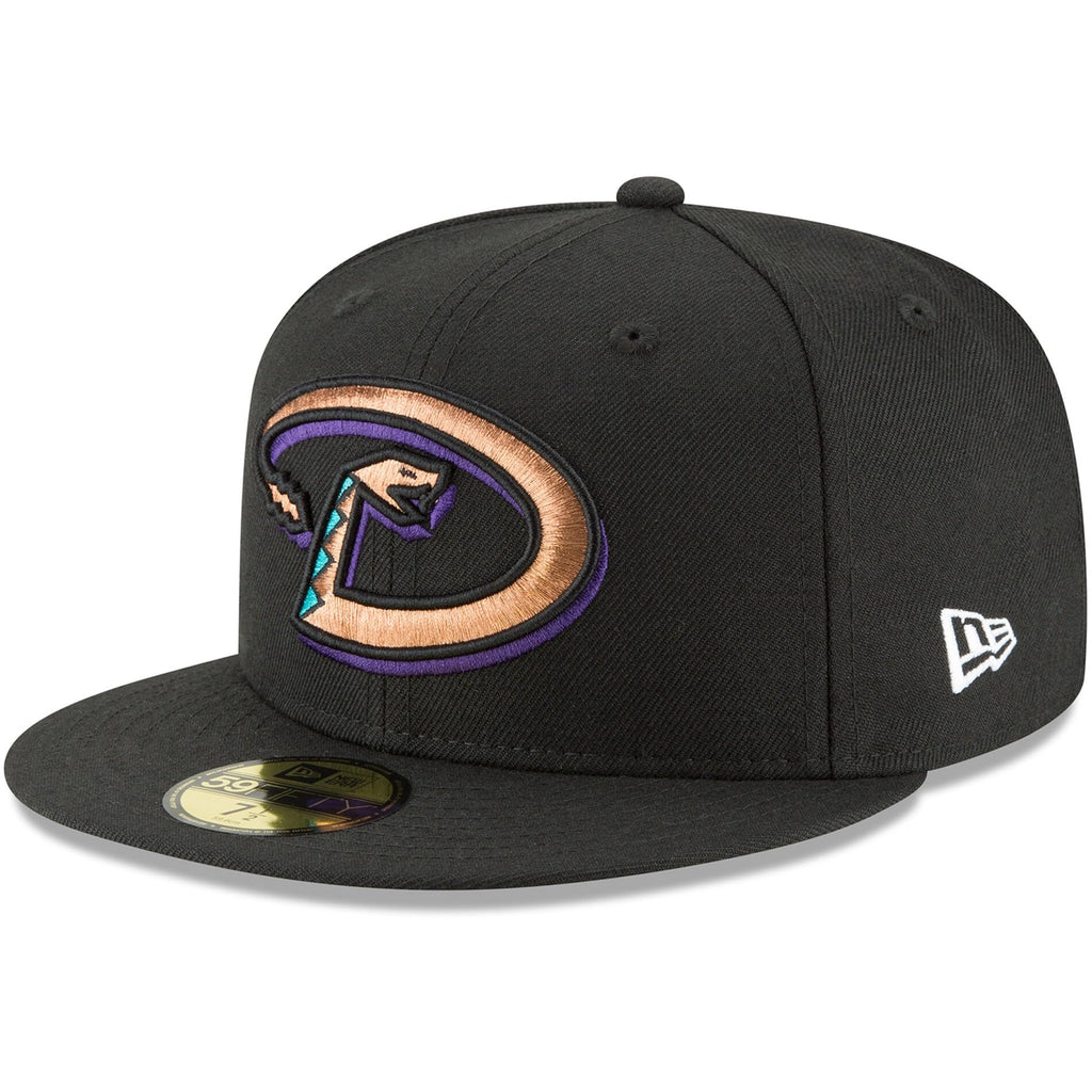 New Era MLB 59FIFTY Arizona Diamondbacks Black Team Color Cooperstown Authentic Collection Fitted On Field Baseball Cap Hat - 7 1/4