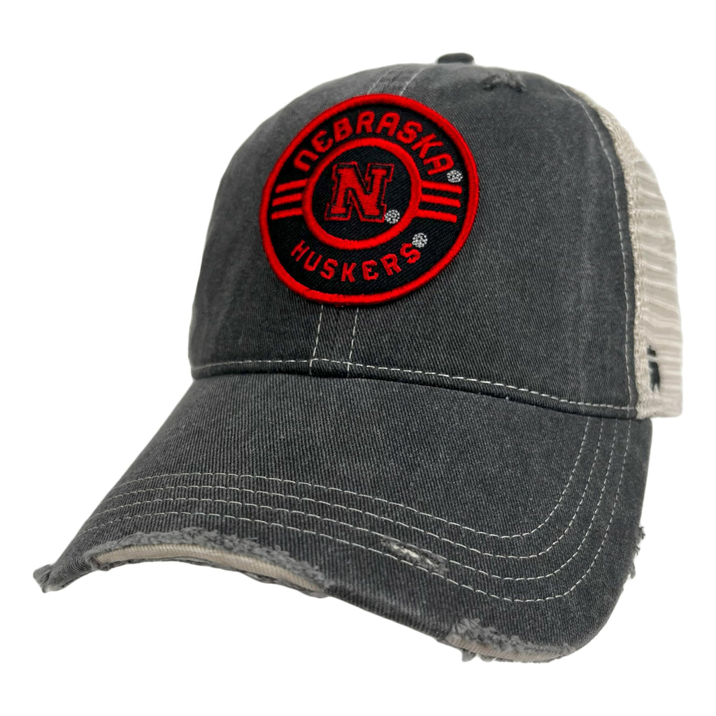 University of Nebraska Emblem Vintage Trucker Hat Adjustable Snapback - Emblem Black
