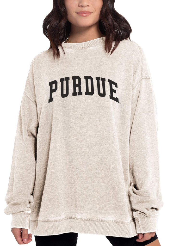 NCAA Purdue Boilermakers Womens Burnout Fleece Pullover, Oatmeal, X-Large