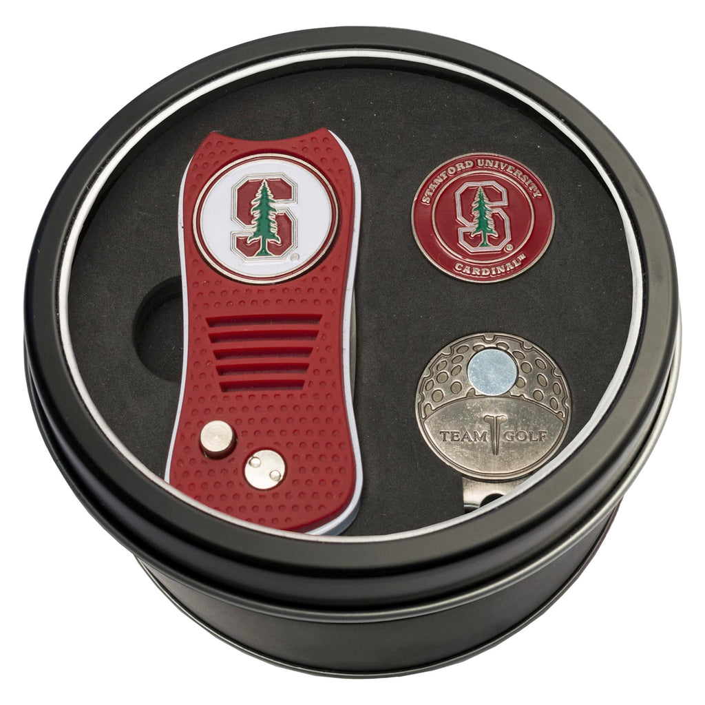 Team Golf NCAA Stanford Cardinal Tin Ball Marker Gift Set with Retractable Divot Tool, Cap Clip and 2 Double-Sided Enamel Ball Markers, Patented Design, Less Damage to Greens