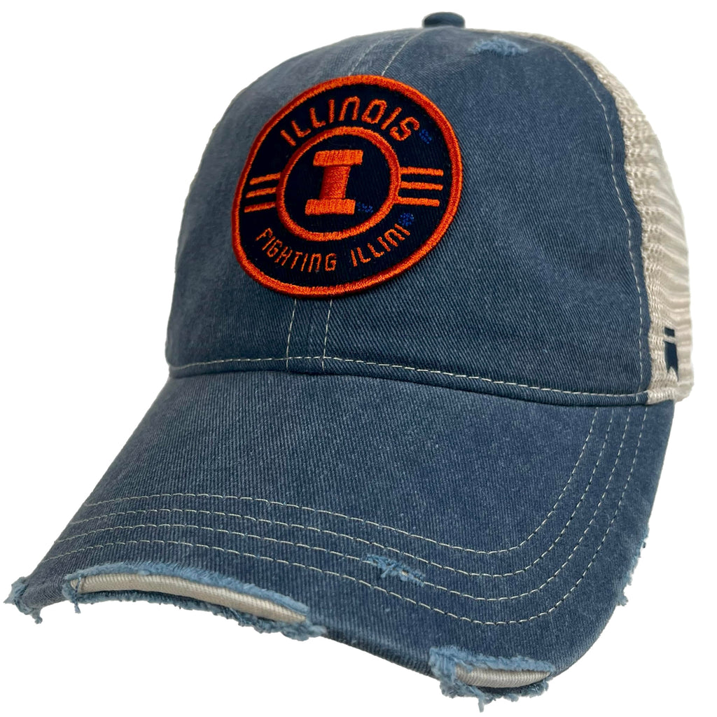 University of Illinois Emblem Vintage Trucker Hat Adjustable Snapback - Emblem Deep Navy