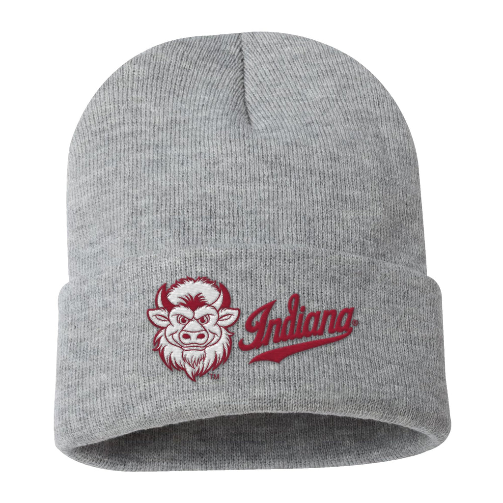 BN502 - Indiana Hoosiers Secondary Logo Bison Cuffed Beanie - One Size - Heather Grey