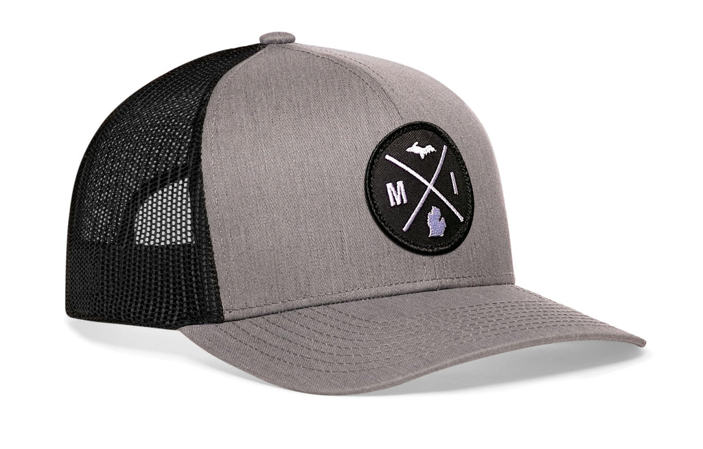 HAKA Michigan Gray & Black Trucker Hat – MI Mesh Snapback Cap for Men, Women & Golf, State X Design Baseball Dad Hat