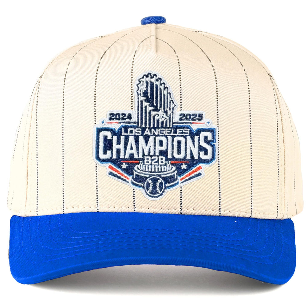 Los Angeles Baseball 2025 & 2024 Champions Baseball Pinstripe Hat (US, Alpha, One Size, Royal/Natural Champions)