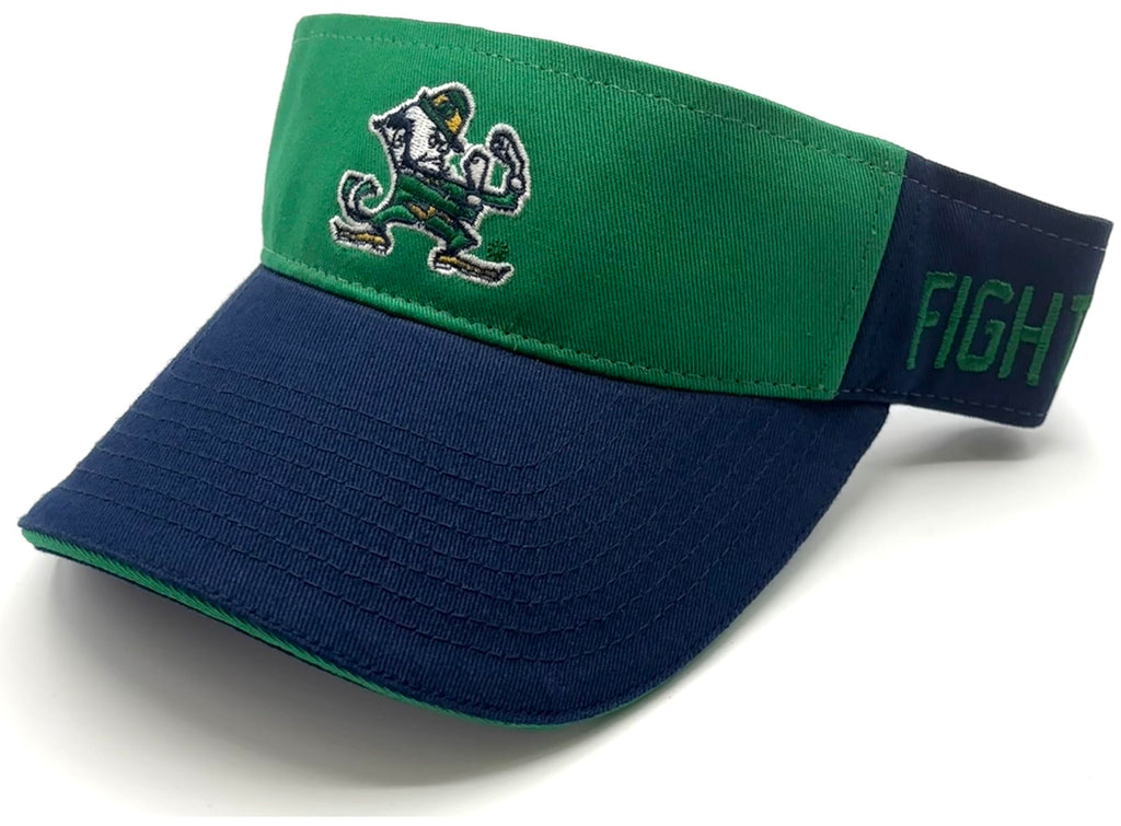 Officially Licensed Notre Dame Classic Sun Visor Hat Primary Team Logo Adjustable University Navy Blue/Green Embroidered Sports Cap