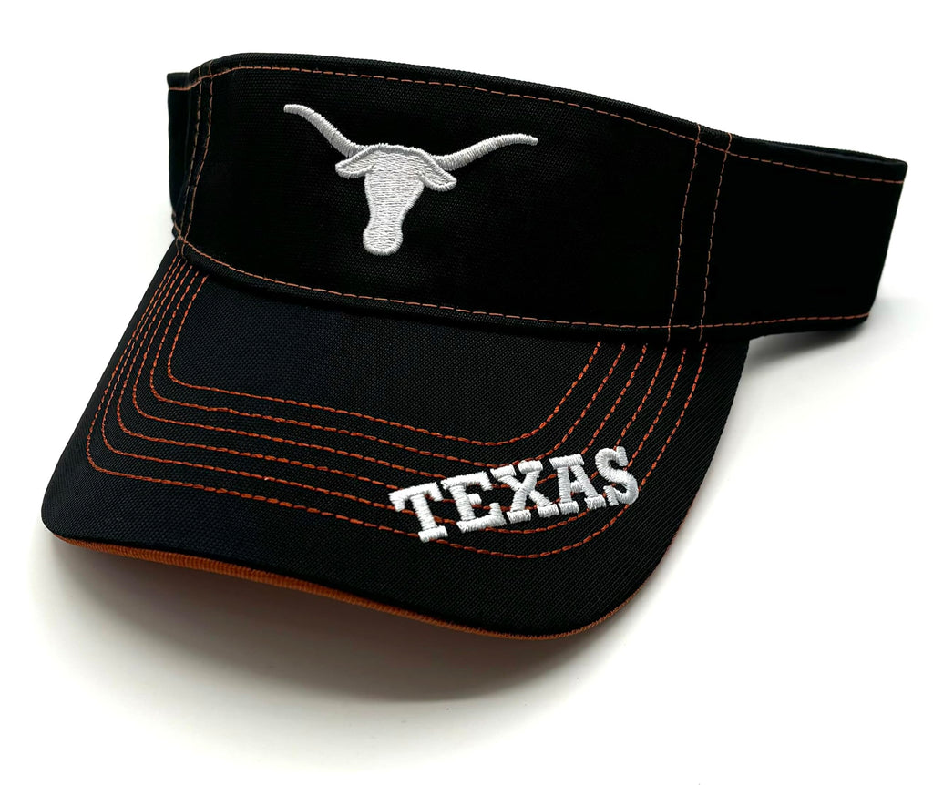 Officially Licensed Texas University Classic Edition Visor Hat Adjustable Team Logo Embroidered Solid Cap (Black)