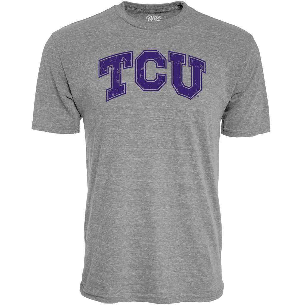 Blue 84 Men's TCU Horned Frogs Tri-Blend T-Shirt Vintage Icon Heather Grey, Grey, X-Large
