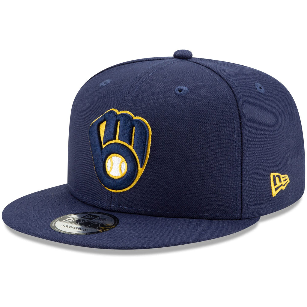 New Era Unisex-Adult MLB 9Fifty Team Color Primary Logo Adjustable Snapback Hat Cap One Size Fits All - Milwaukee Brewers Navy