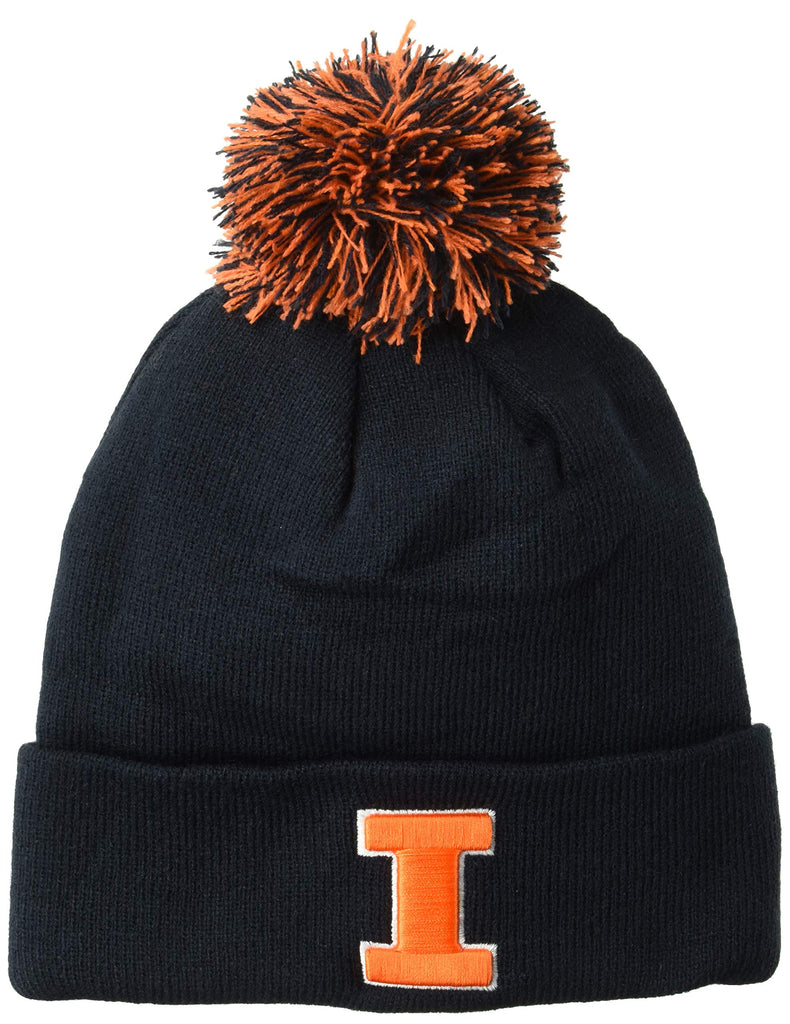 NCAA Zephyr Illinois Illini Mens Pom Knit Beanie, Adjustable, Team Color