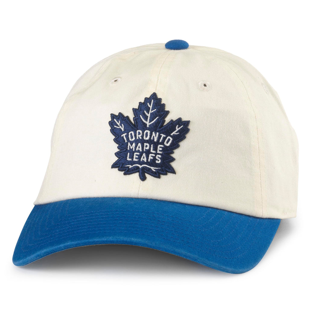 AMERICAN NEEDLE Toronto Maple Leafs Officially Licensed NHL Blue Line Adjustable Snapback Baseball Hat, Ivory/Royal (EM004A-TML-IROY)