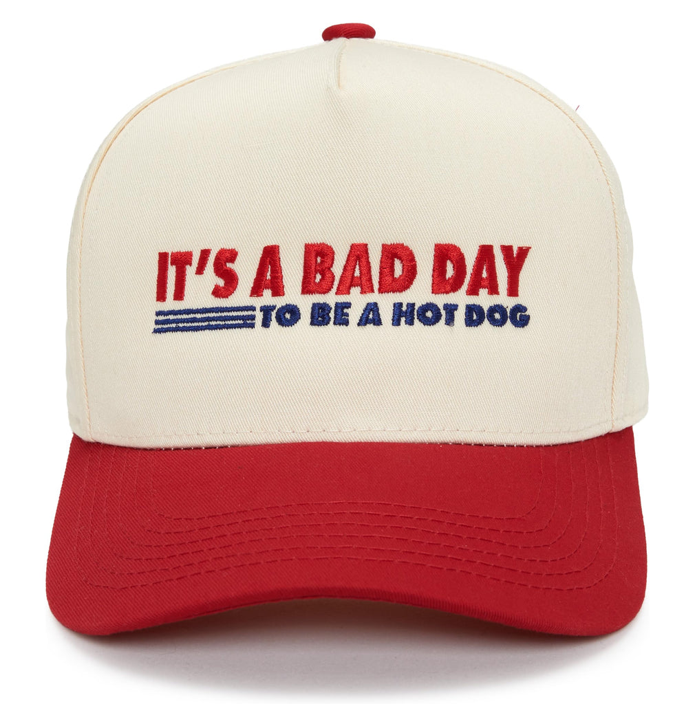 Two Tone Vintage Snapback Hat - It's A Bad Day to Be A Hot Dog - Red/Beige