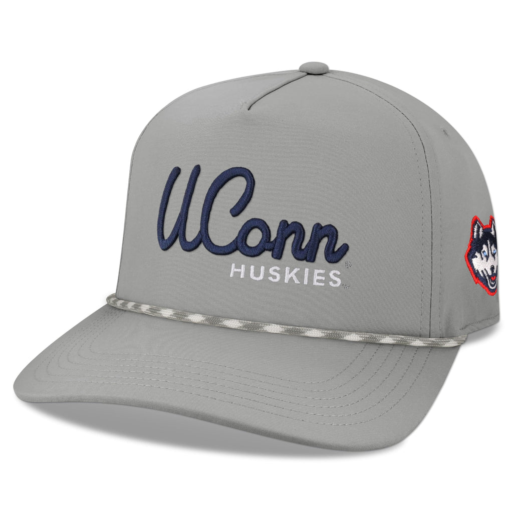 Legacy NCAA Officially Licensed Rope Hat, Connecticut Huskies, Lightweight Cap for Men & Women, Caddy Adjustable (Caddy), Grey/Grey White Rope, One Size Fits Most, Snapback Closure
