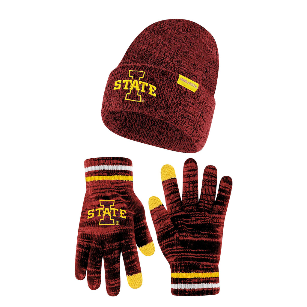 Ultra Game NCAA Official Adults Unisex Super Soft Marl Knit Winter Beanie Knit Hat with Extra Warm Touch Screen Gloves, Iowa State University, Team Color, 1SIZE