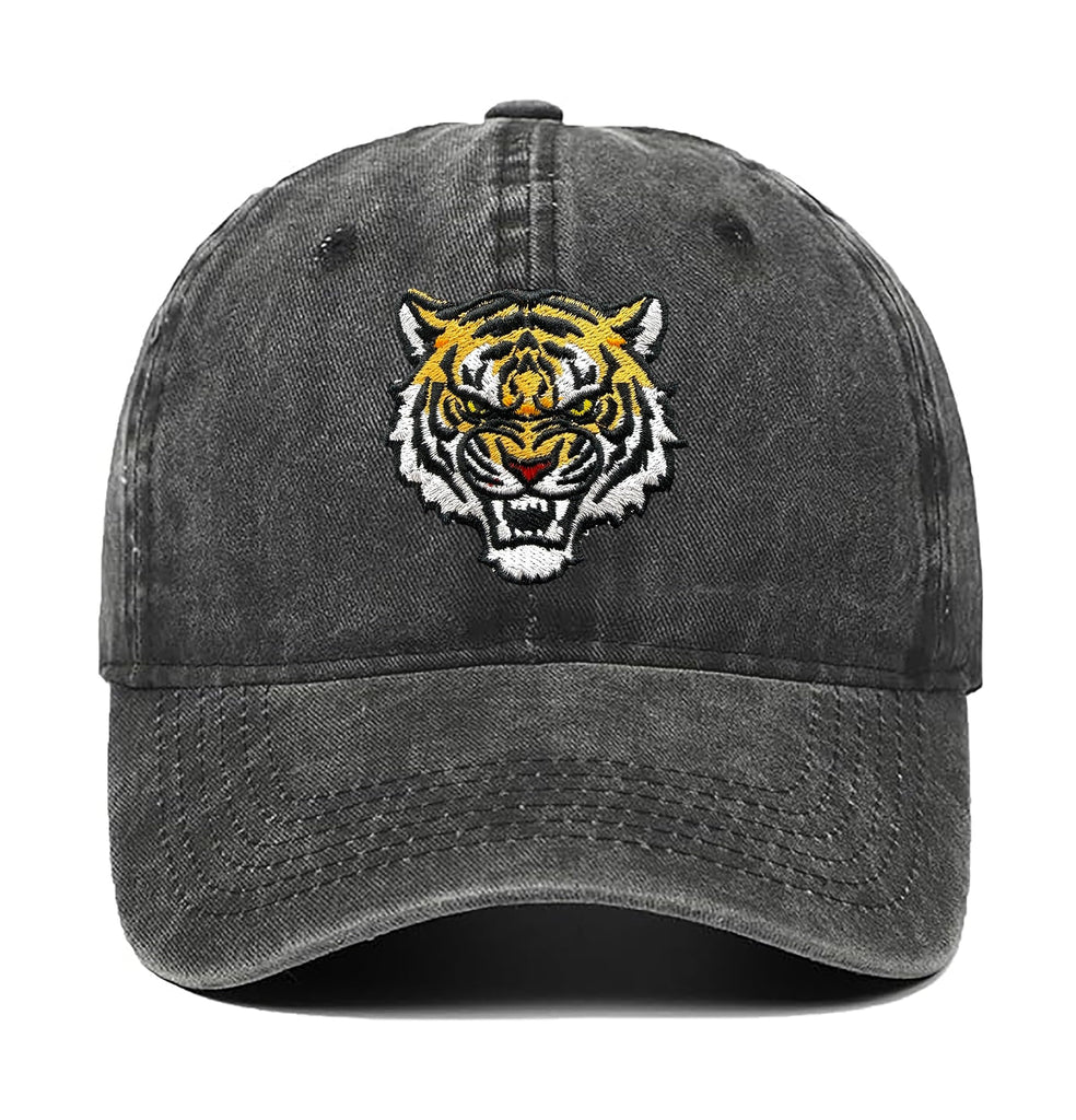 Angry Tiger Head Animal Embroidered Vintage Washed Baseball Cap Adjustable Unisex Dad Cap