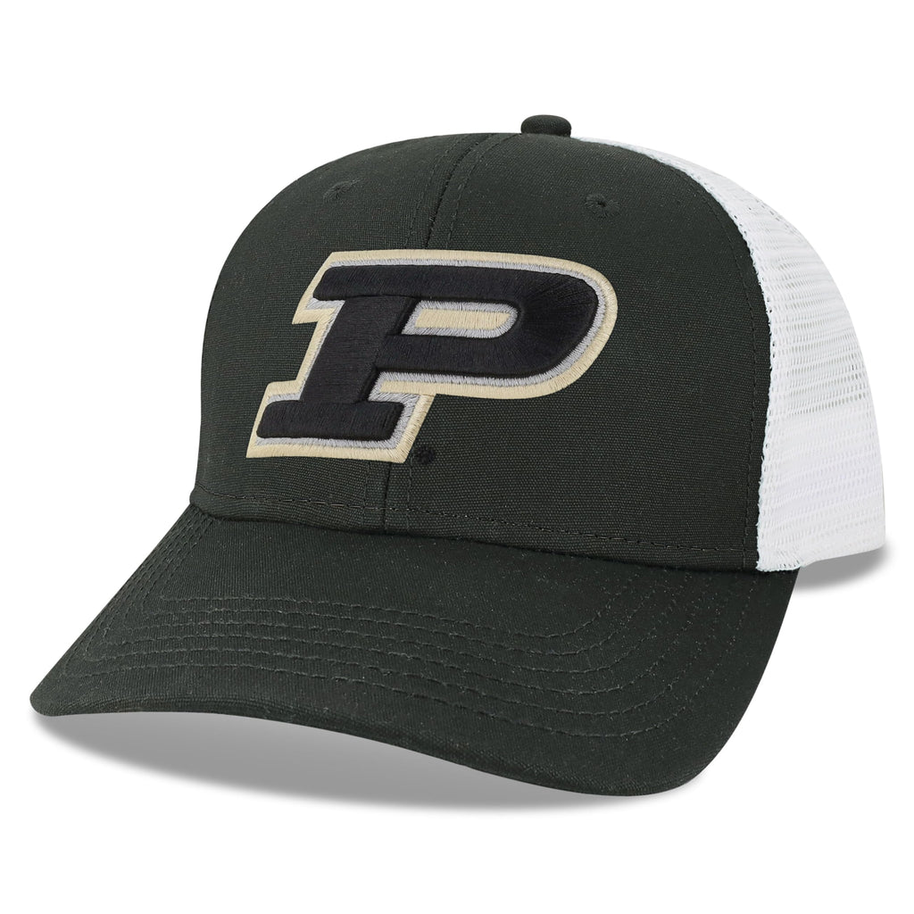 Legacy NCAA Officially Licensed Baseball Hat, Purdue Boilermakers, Lightweight Cap for Men & Women, Mid-Pro Snapback Adjustable (MPS), Black/White Trucker, One Size Fits Most, Snapback Closure