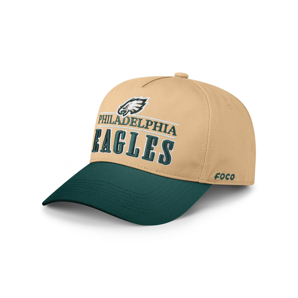 FOCO Philadelphia Eagles NFL Signature Bars Marquee RF Cap - Khaki/Midnight Green
