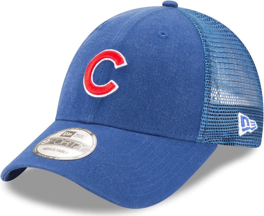 New Era MLB The League 9FORTY Team Color Primary Logo Mesh Trucker Adjustable Hat Cap One Size Fits All - Chicago Cubs Blue