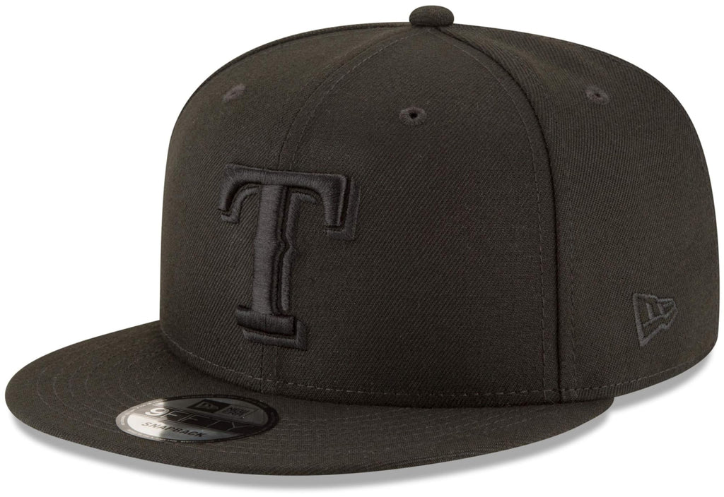 New Era MLB 9FIFTY Black Black Primary Logo Team Adjustable Snapback Hat Cap One Size Fits All - Texas Rangers Black