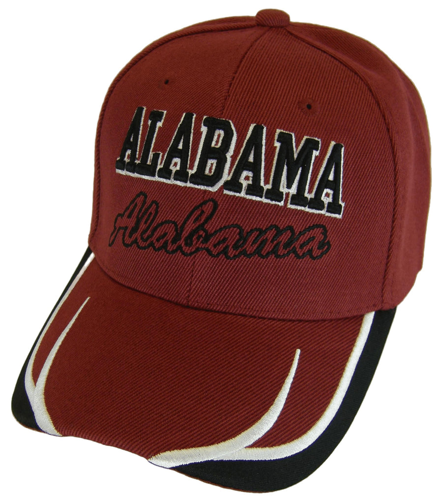 Alabama Block and Script Lettering Baseball Cap with Embroidered Bill (Crimson/Black)