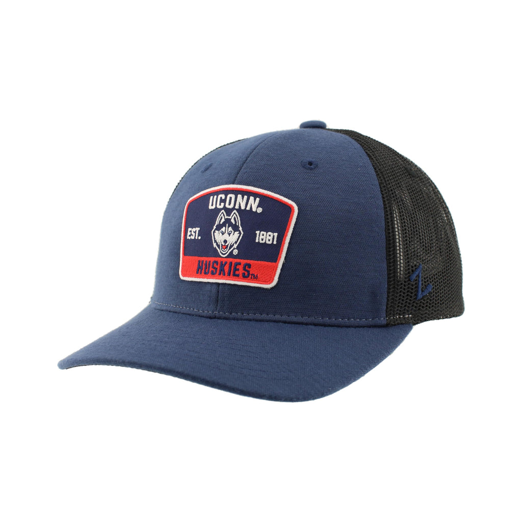 Connecticut Huskies NCAA Officially Licensed Trucker Hat Carson Patch Switchback Navy Black