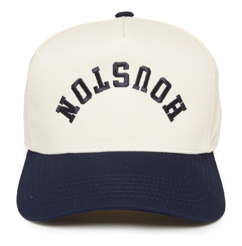 Two-Tone Canvas Snapback Baseball Cap - Houston (Upside Down) - Navy/Beige
