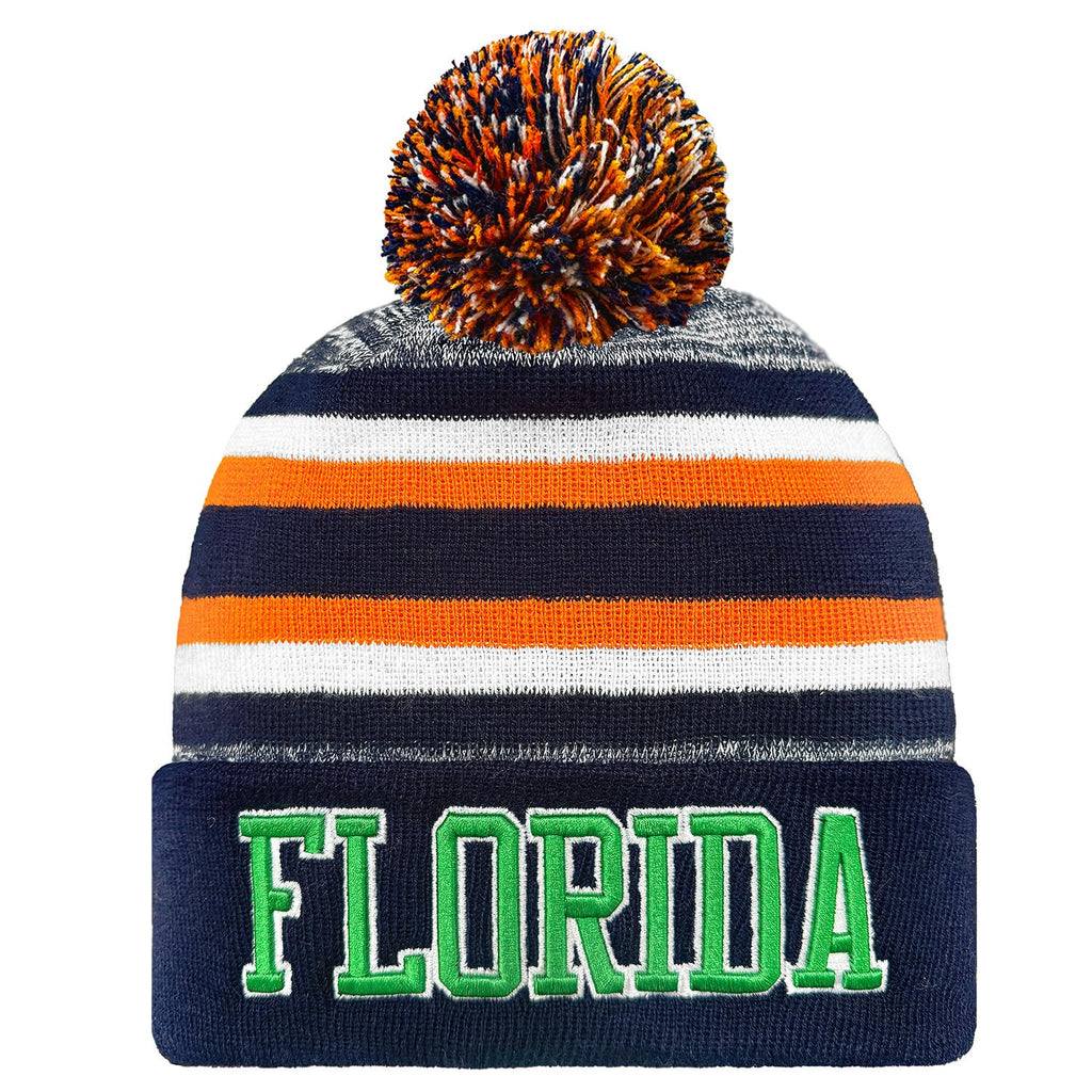 Florida Beanie Hat Winter Knit Men Cuffed Stylish Sport Hats Fashion Women Toque Cap with Pom