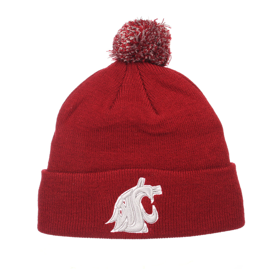 NCAA Zephyr Washington State Cougars Mens Pom Knit Beanie, Adjustable, Team Color