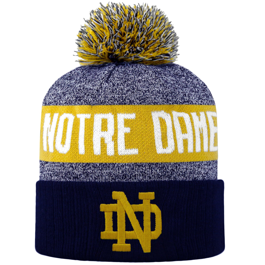 LogoFit NCAA Team Color-Embroidered Logo -Cuffed Knit Skully Beanie Pom Hat-Notre Dame-OSFM