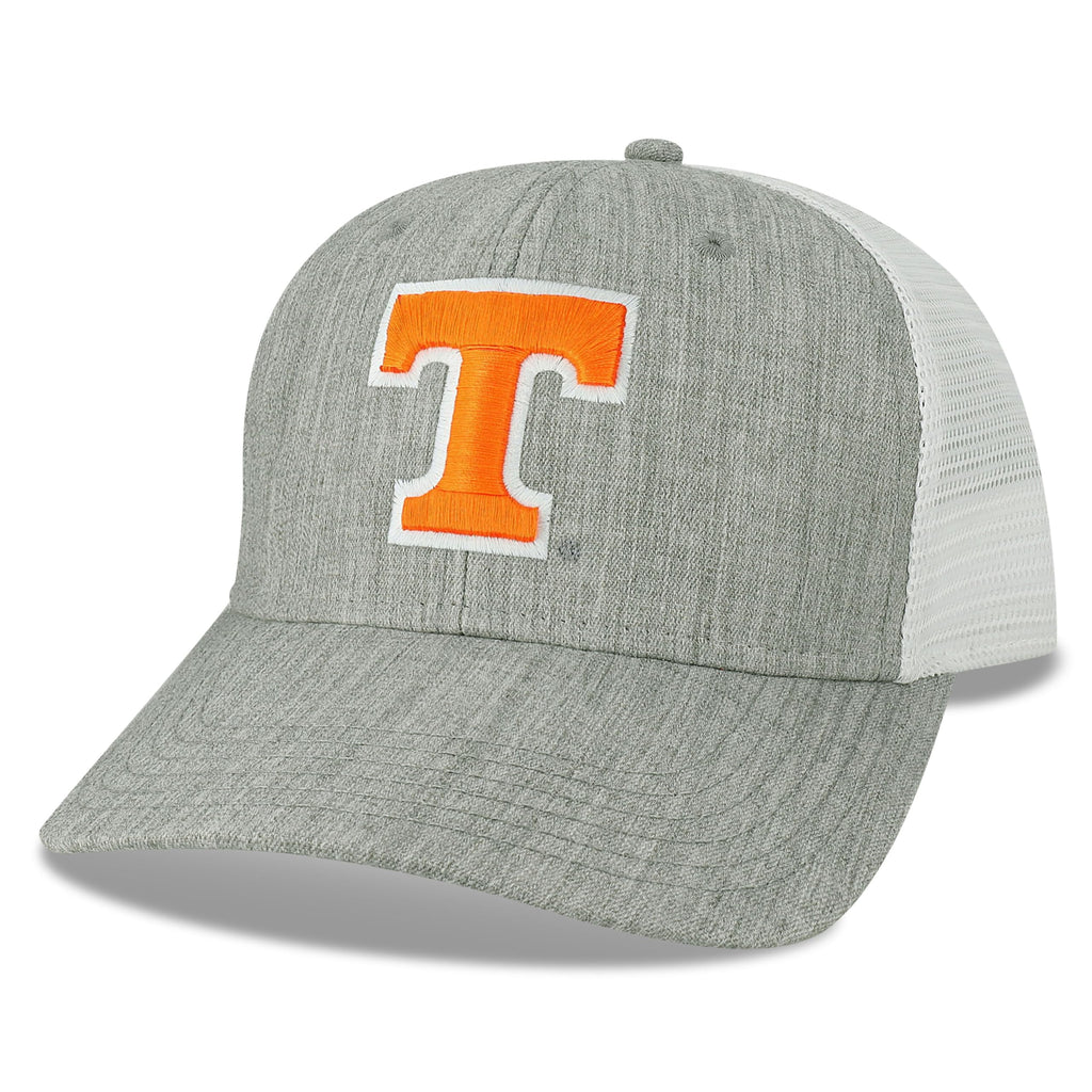 Legacy NCAA Officially Licensed Baseball Hat, Tennessee Volunteers, Lightweight Cap for Men & Women, Mid-Pro Snapback Adjustable (MPS), Melange Grey/White Trucker, One Size Fits Most, Snapback Closure