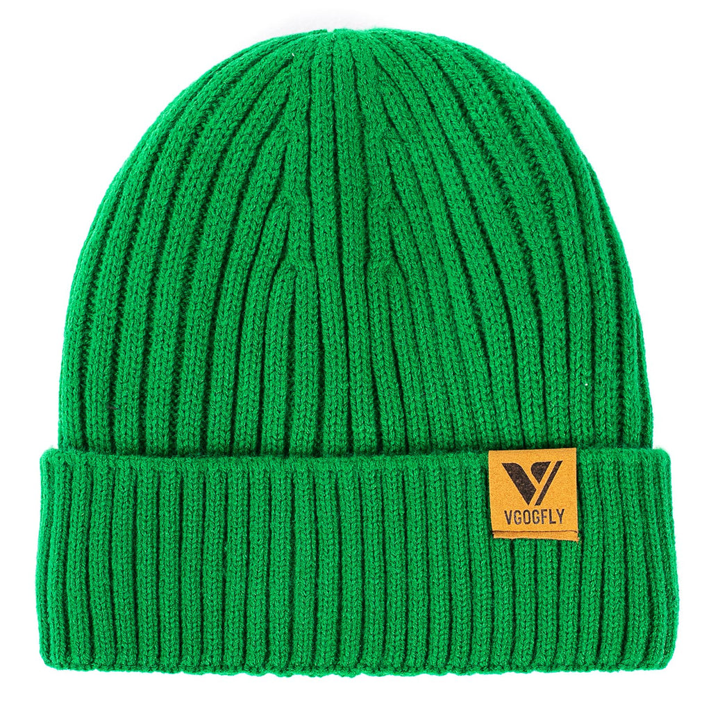 Vgogfly Lined Men Beanie Slouchy Knit Skull Cap Warm Stocking Hats Guys Women Striped Winter Beanie Hat Green