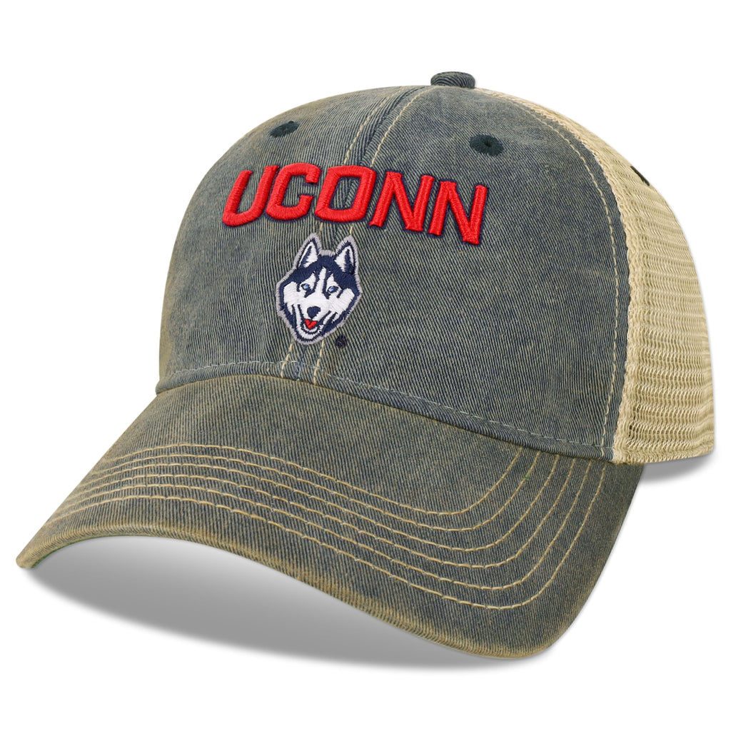 Legacy NCAA Officially Licensed Baseball Hat, Connecticut Huskies, Lightweight Cap for Men & Women, Old Favorite Trucker Adjustable (OFA), Navy Trucker, One Size Fits Most, Snapback Closure