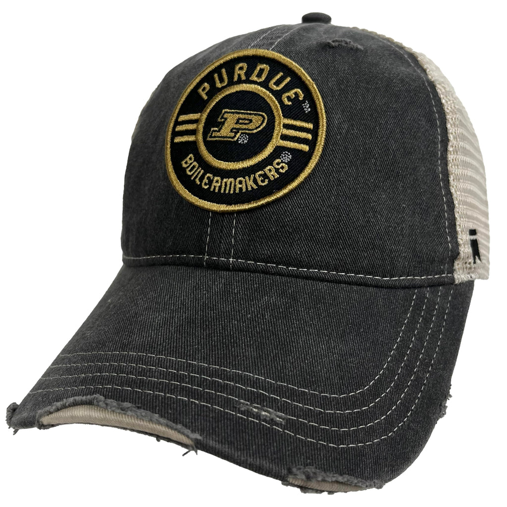 Purdue University Emblem Vintage Trucker Hat Adjustable Snapback - Emblem Black