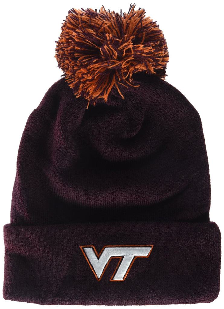 NCAA Zephyr Virginia Tech Hokies Mens Pom Knit Beanie, Adjustable, Team Color