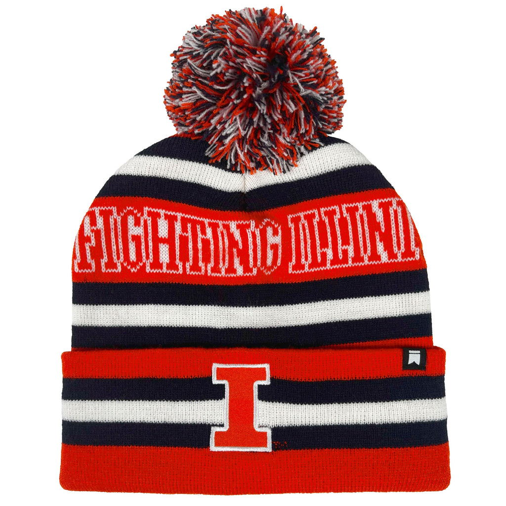 University of Illinois Block Stripes Knit Beanie with Pom