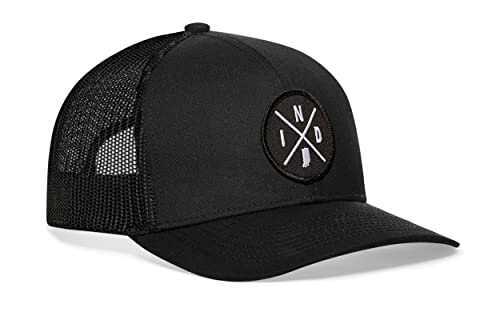 HAKA IND Hat, Indiana State Trucker Hat, Mesh Outdoor Hat for Men & Women, Adjustable Snapback Baseball Cap, Golf Hat Black