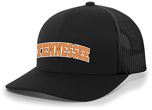 Trenz Shirt Company Mens Tennessee Hat Football Team Color Orange and White Embroidered Mesh Back Trucker Hat-Black/Black