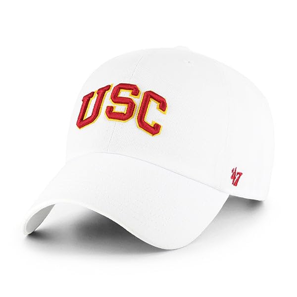 '47 USC Trojans Clean Up Adjustable Hat, for Adult Men and Women, One Size, White, Red Logo