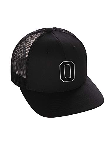 Structured Trucker Mesh Hat Custom Colors Letter O Initial Baseball Mid Profile (Black Black White Black)