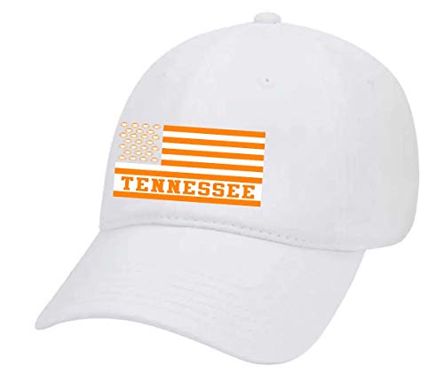 Tennessee Football Team Colors American Flag Embroidered Football Team Flag Twill Dad Hat with Metal Buckle Back, White