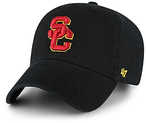 '47 USC So Cal Trojans Mens Womens Clean Up Adjustable Strapback Black Hat with Team Color Logo