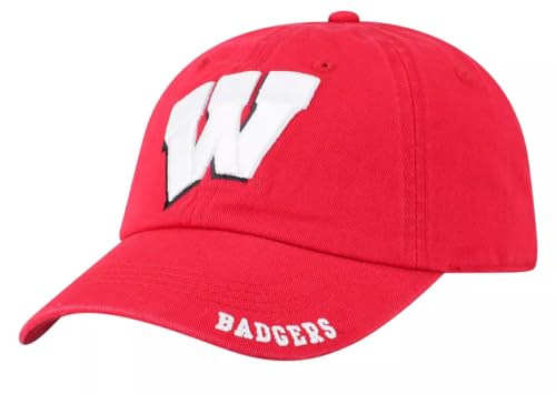University Wisconsin Classic Edition Hat Classic Badgers Relaxed Fit Team Logo Adjustable Cap (Red)