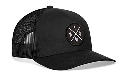 HAKA WIS Hat, Wisconsin State Trucker Hat, Mesh Outdoor Hat for Men & Women, Adjustable Snapback Baseball Cap, Golf Hat Black