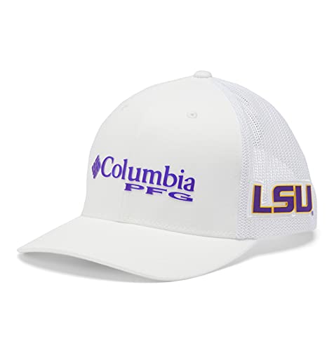 Columbia NCAA LSU Tigers Men's PFG Mesh Snap Back Ball Cap, One Size, LSU - White