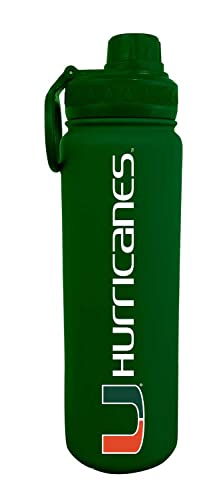 Campus Colors NCAA Stainless Steel Water Bottle - Twist on cap - 24 oz - Carry Clip - Keeps Your Drinks Hot or Cold for Hours (Miami Hurricanes - Green)