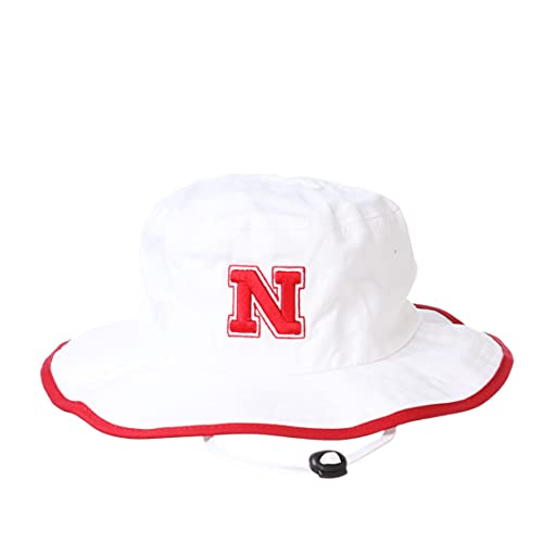 Zephyr NCAA Nebraska Cornhuskers Mens Bucket Hat Pontoon Trim, Nebraska Cornhuskers White, Large