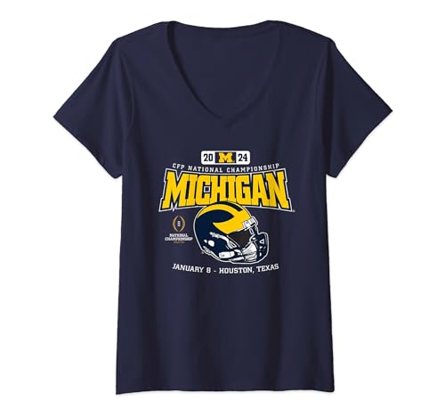 Womens Michigan Wolverines 2024 CFP National Championship Blitz V-Neck T-Shirt