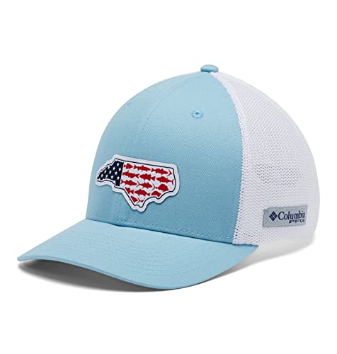 Columbia unisex PFG Stateside Mesh Ball Cap - high, Spring Blue/North Carolina Patch, Large/X-Large