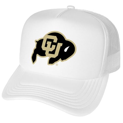 Campus Lab Official University of Colorado Primary Logo Foam Snapback Trucker Hat - Unisex for Men and Women White
