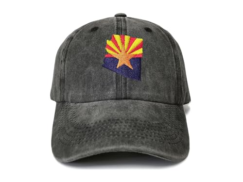 Shenbors Embroidered Arizona State Flag Hat for Men Women Kids, Washed Black Adjustable Trucker Hats Snap Back Cotton Embroidery Dad Hat